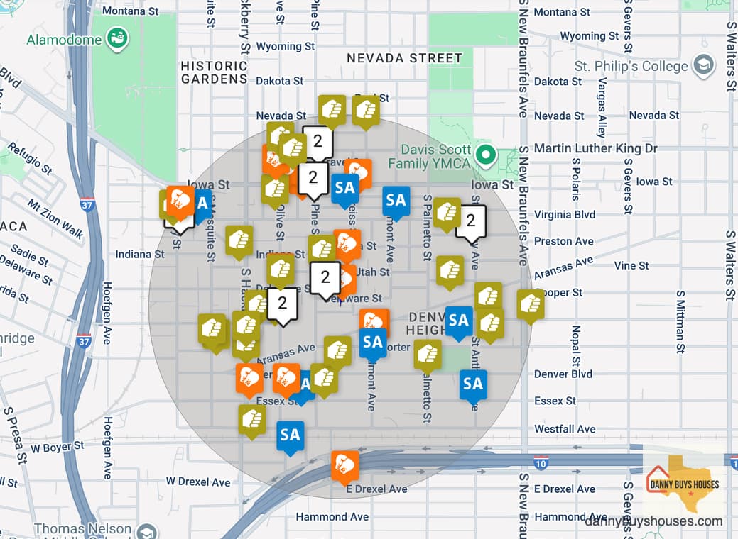 Crime map of the Denver Heights neighborhood