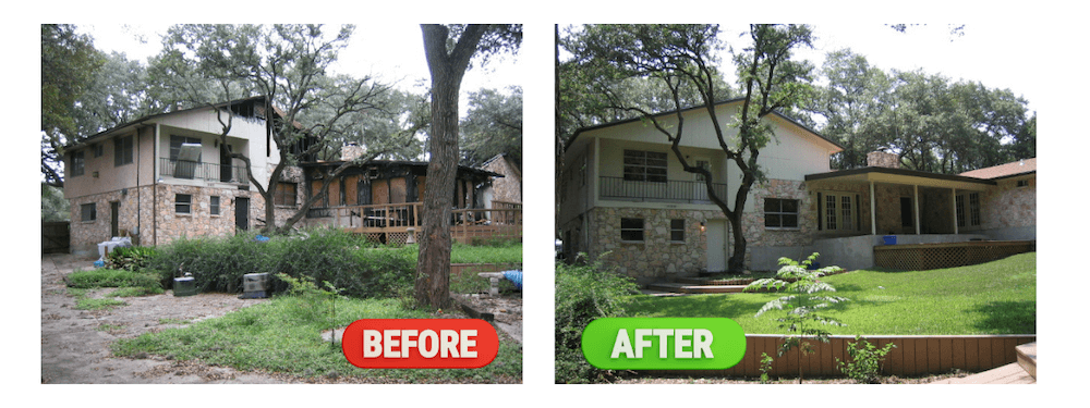 before and after of a burned house