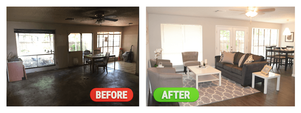 before and after of a living room