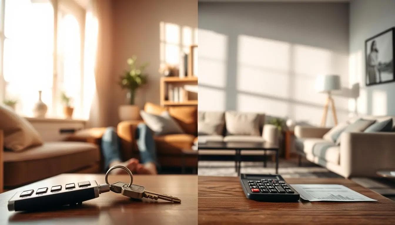 house keys on table with calculator split to show divorce