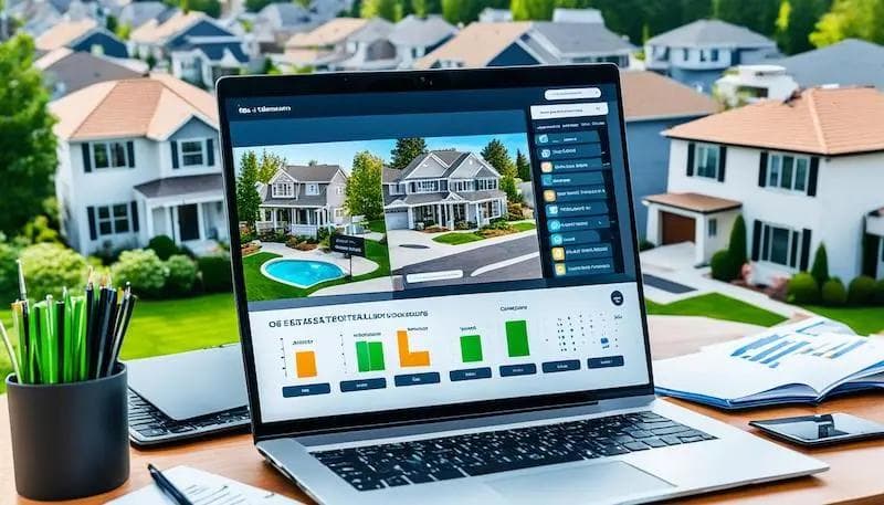 person viewing website on laptop to sell house online