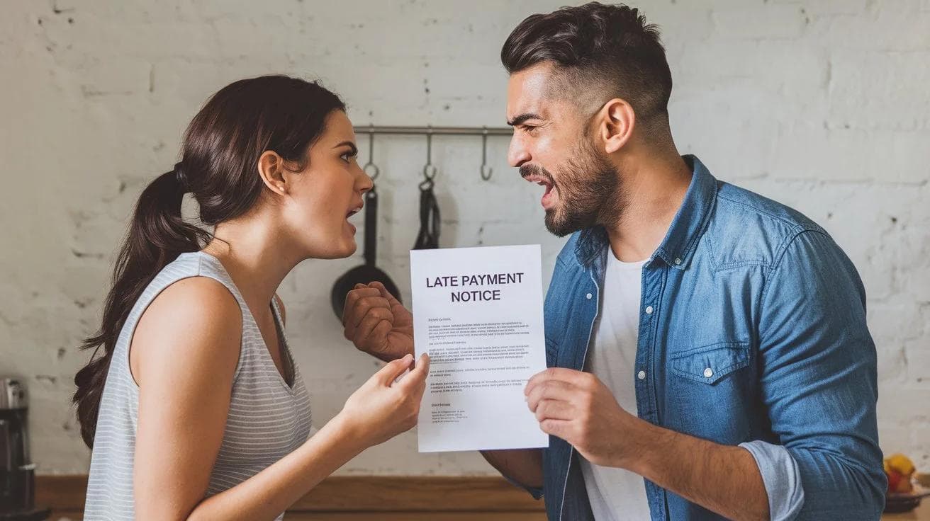 couple arguing about late payment notice
