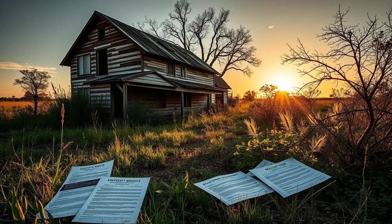 squatter house with legal docs scattered