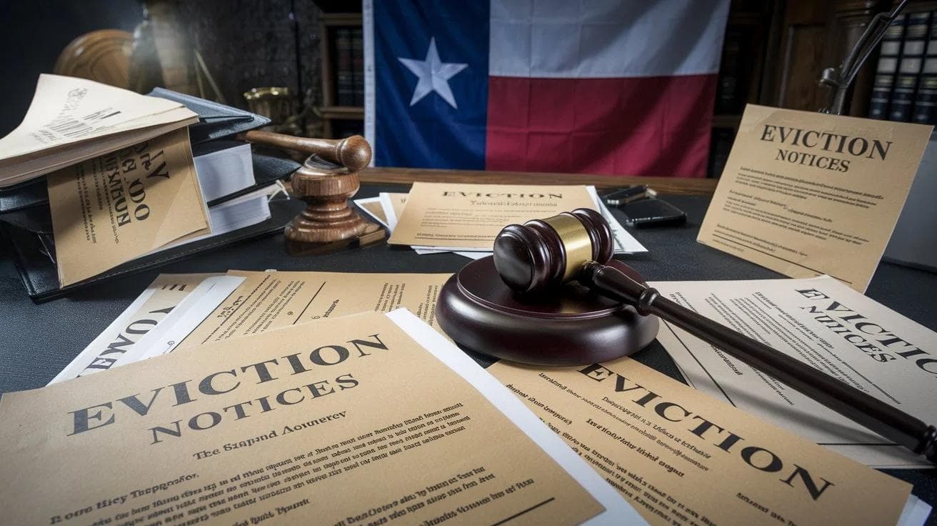 desk with texas eviction notices