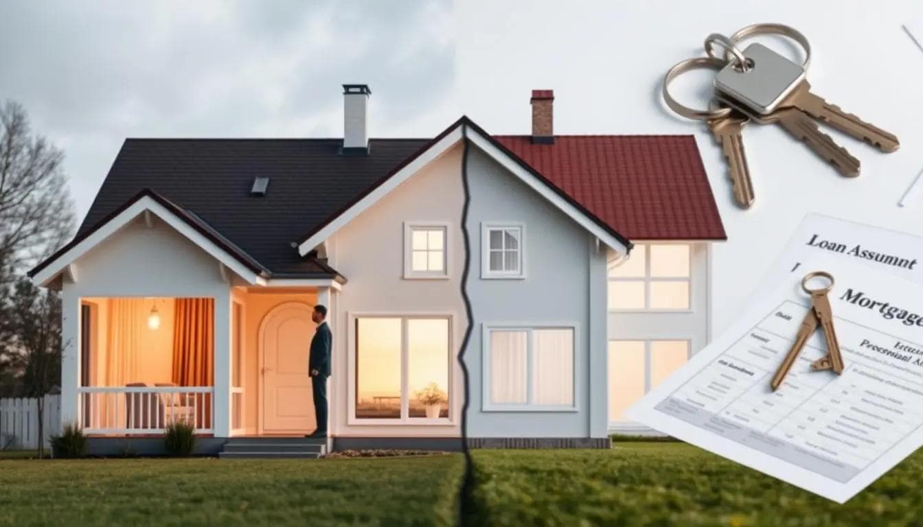 houes split with a single person on one side and mortgage documents on the other