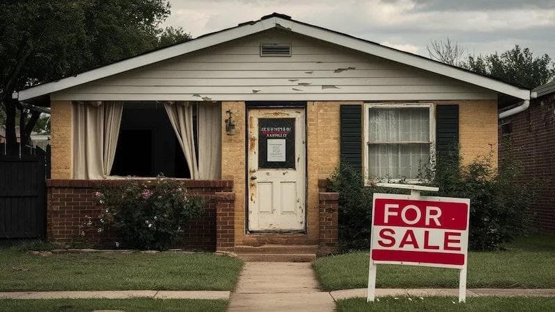 texas house in foreclosure with fore sale sign