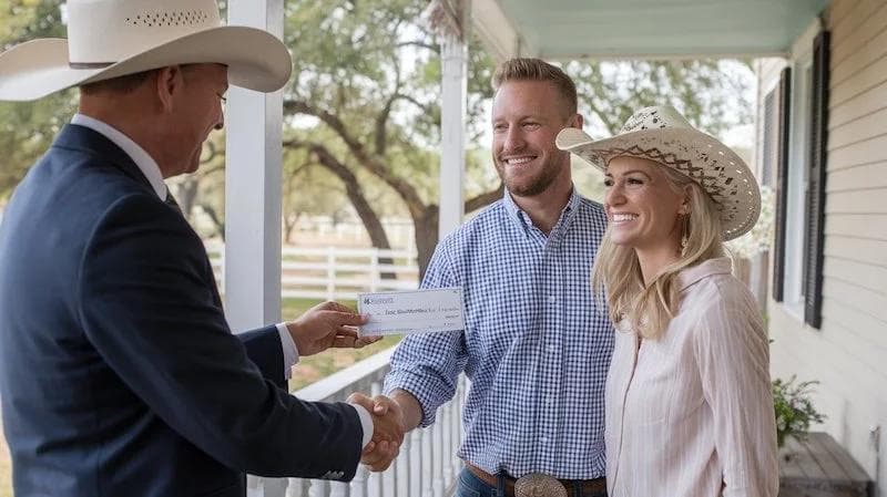 texas man giving a check to a happy home selling couple